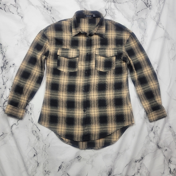 Boohoo Plaid flannel womens button down shirt longsleeve fall winter teens sz 4 - Picture 14 of 16
